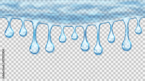Flowing or hanging transparent seamless repeatable drops