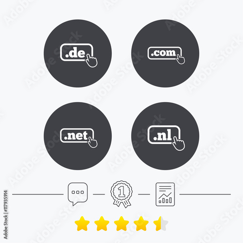 Top-level domains signs. De  Com  Net and Nl.