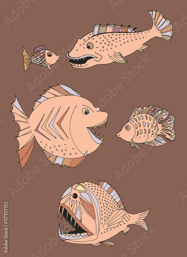 scary fish. hand drawn