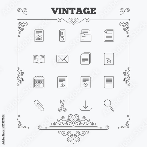 Bild auf Leinwand Documents linear icons. Accounting, book.