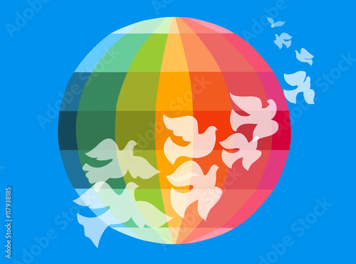 Multicolor globe and doves