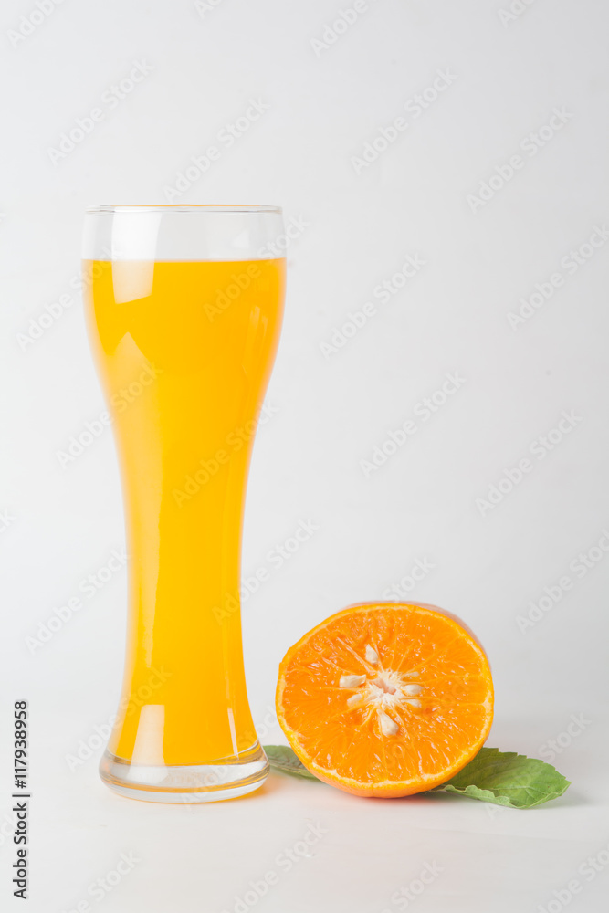 Orange juice and slices of orange isolated on white Orange juice and slices of orange isolated on white