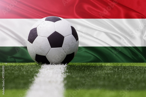 Hungary soccer ball against Hungary flag