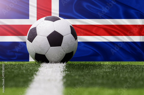 Iceland soccer ball against Iceland flag