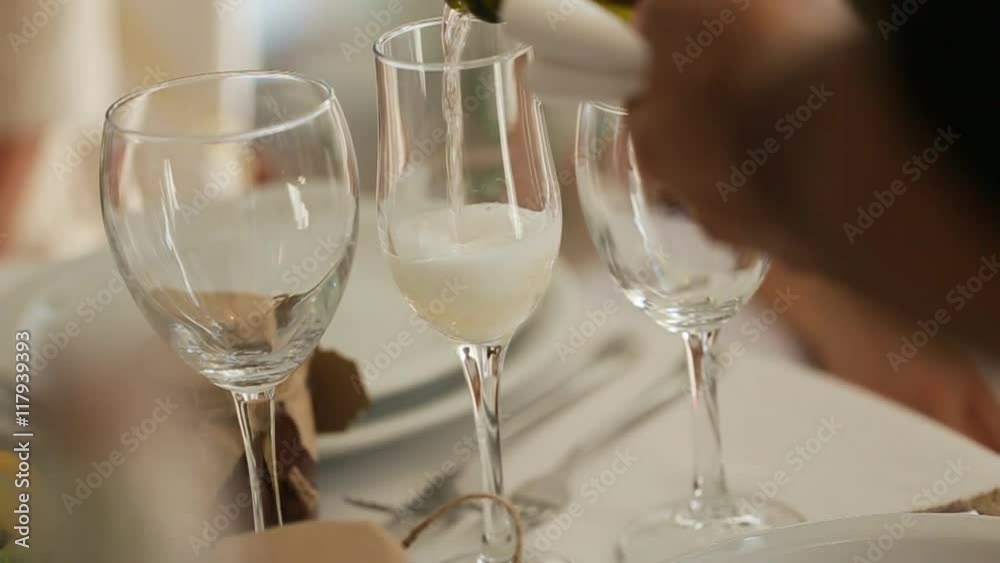 Many Glasses. Waiter serving tables for cocktail party with champagne. Many Glasses. Waiter serving tables for cocktail party with champagne.