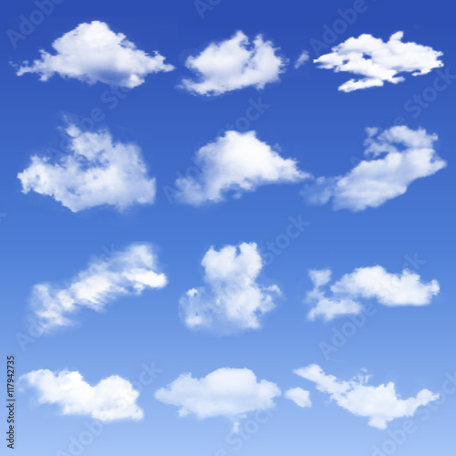 Set of transparent different clouds. Vector illustration