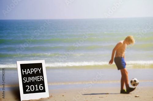 a chalkboard with the text happy summer 2016.vintage color