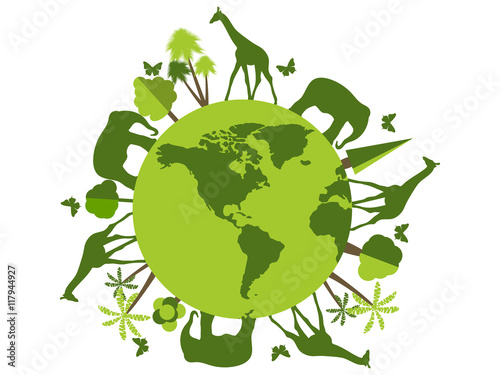 Animals on the planet, animal shelter, wildlife sanctuary. World Environment Day. Vector illustration.