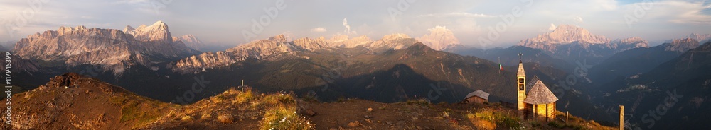 Fototapeta premium Evening panoramic view from dolomites mountains