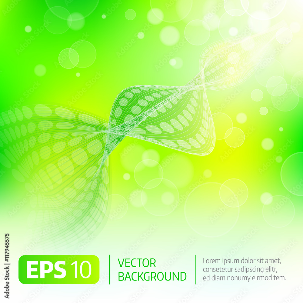 Wavy elements with circles of light on a green background.