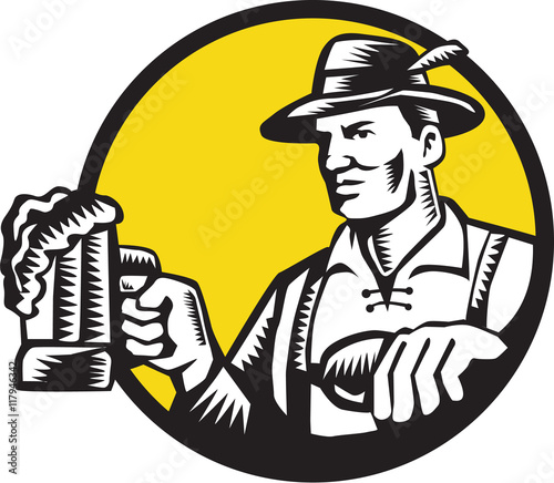 Bavarian Beer Drinker Mug Circle Woodcut