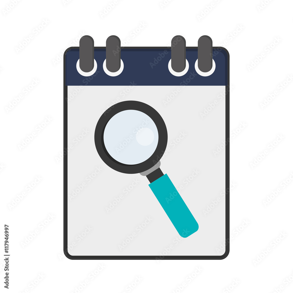 flat design wired notebook with magnifying glass icon vector illustration flat design wired notebook with magnifying glass icon vector illustration