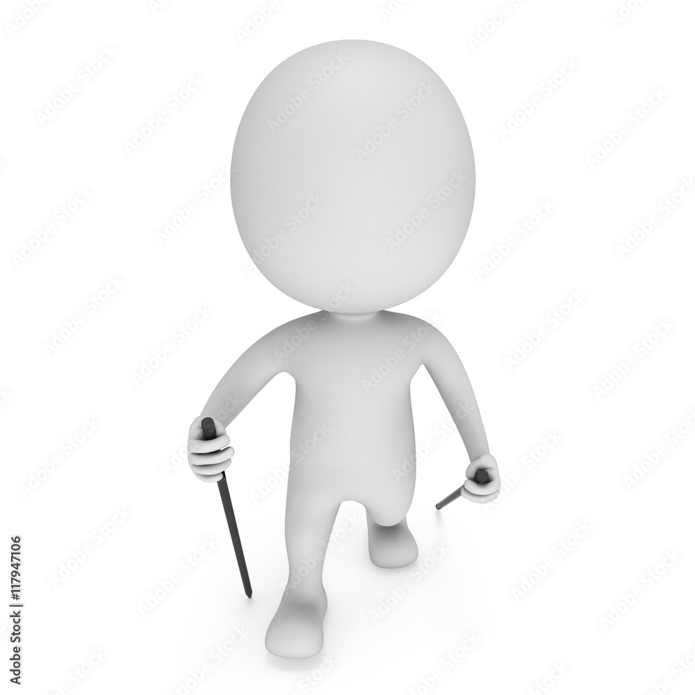 Nordic walking 3d white blank man Nordic walking 3d white blank man
