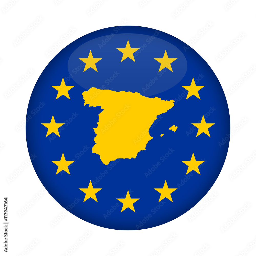 Spain map European Union flag button Spain map European Union flag button