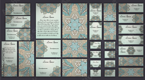 Business and invitation template Cards set with mandala ornament. Vintage decorative elements. Islam  Arabic  Indian  ottoman motifs.