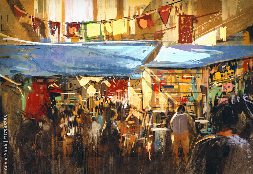 Obraz premium digital painting of colorful street market