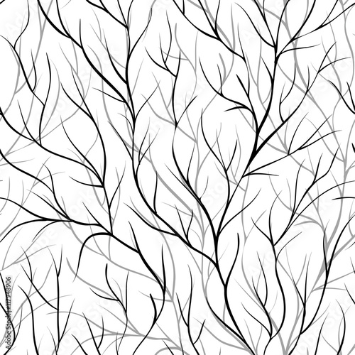 beautiful monochrome black and white seamless background with tree branches.