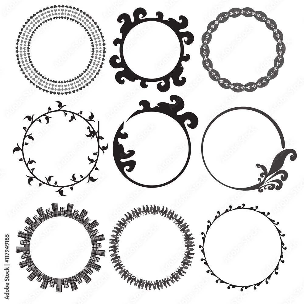 Set of empty scribble circles, vector design elements, 9 black circles. Set of empty scribble circles, vector design elements, 9 black circles.