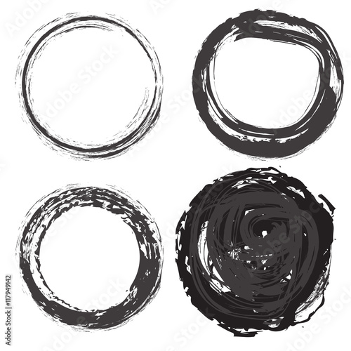 Set of empty scribble circles, vector design elements, 4 black circles.