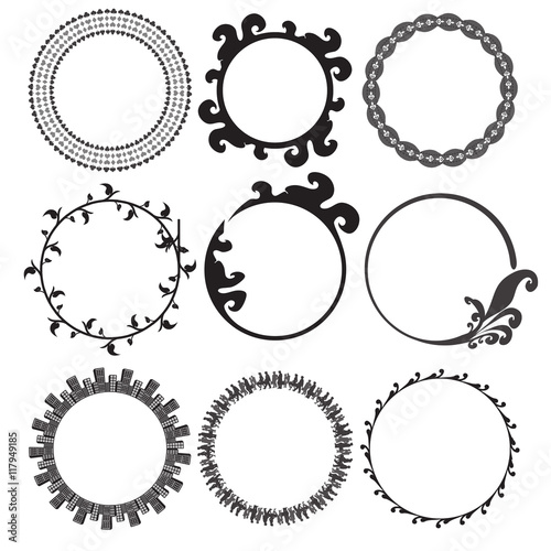 Set of empty scribble circles, vector design elements, 9 black circles.
