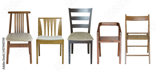 set of wooden chair isolated on white with clipping path
