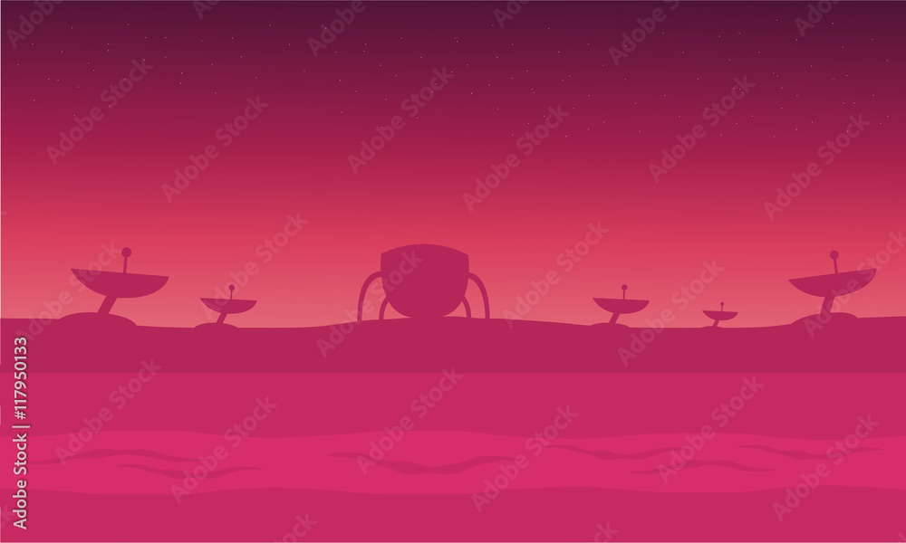 alien spacecraft in fog silhouettes