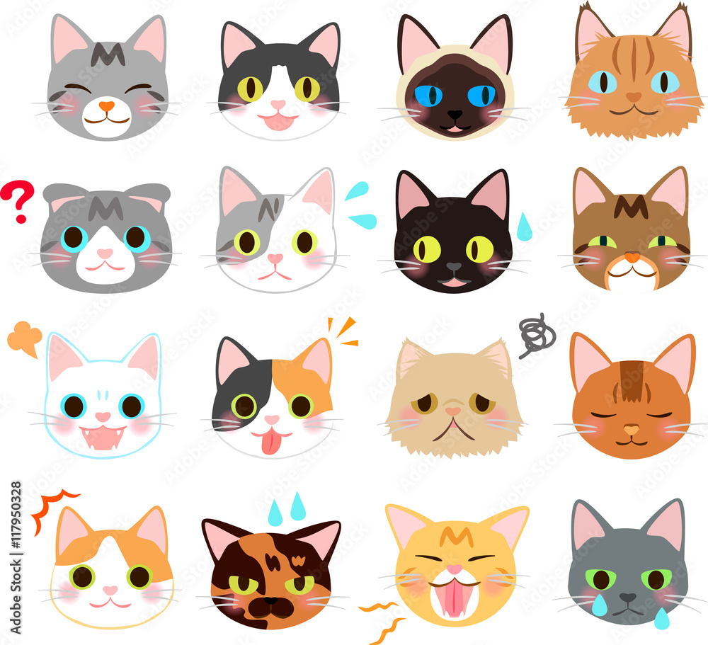 猫の表情のイラストセット 猫の表情のイラストセット