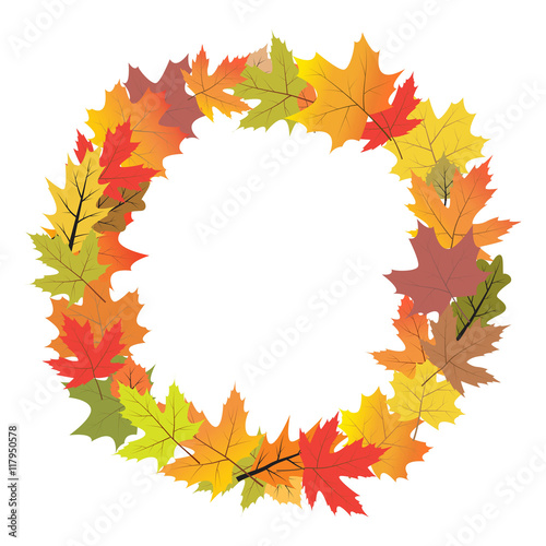 Vector autumn wreath made of colorful leaves.