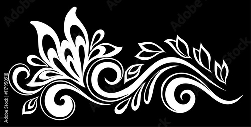 beautiful monochrome black and white flowers and leaves isolated.