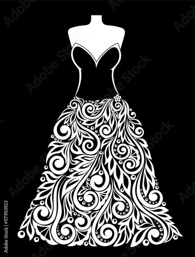 beautiful monochrome black and white Silhouette of dress with a floral element.