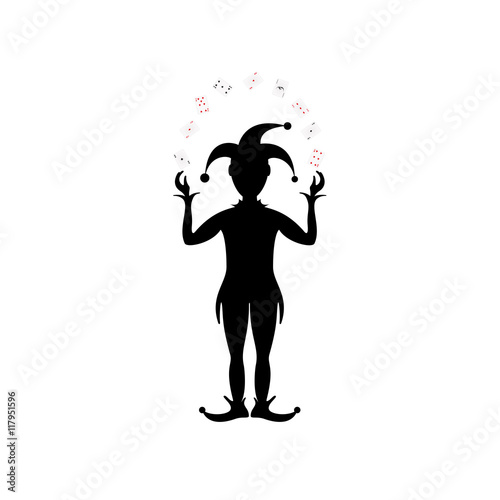 Silhouette of joker playing with cards 