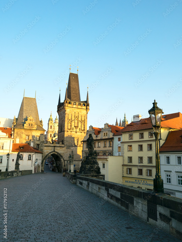 Beautiful cityscape of Prague old town at sunrise time, Czech Republic.
