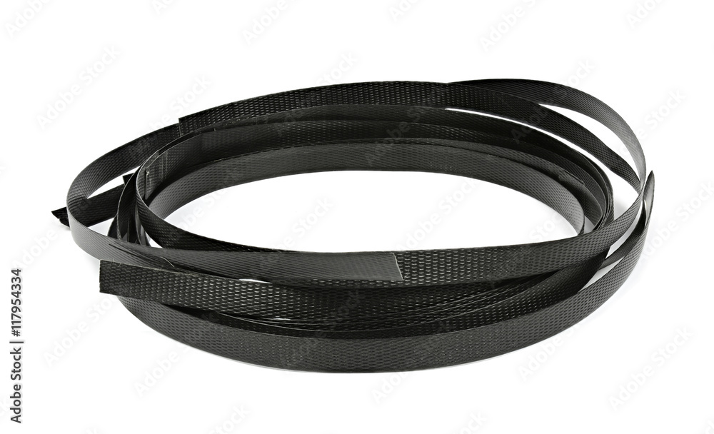 Black plastic strapping isolated on white Black plastic strapping isolated on white