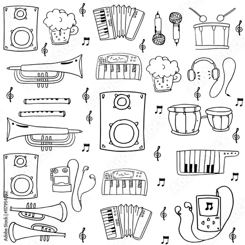 Doodle music set hand draw