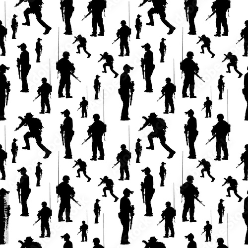 seamless pattern. Soldier silhouette. Military people vector ill © rufous