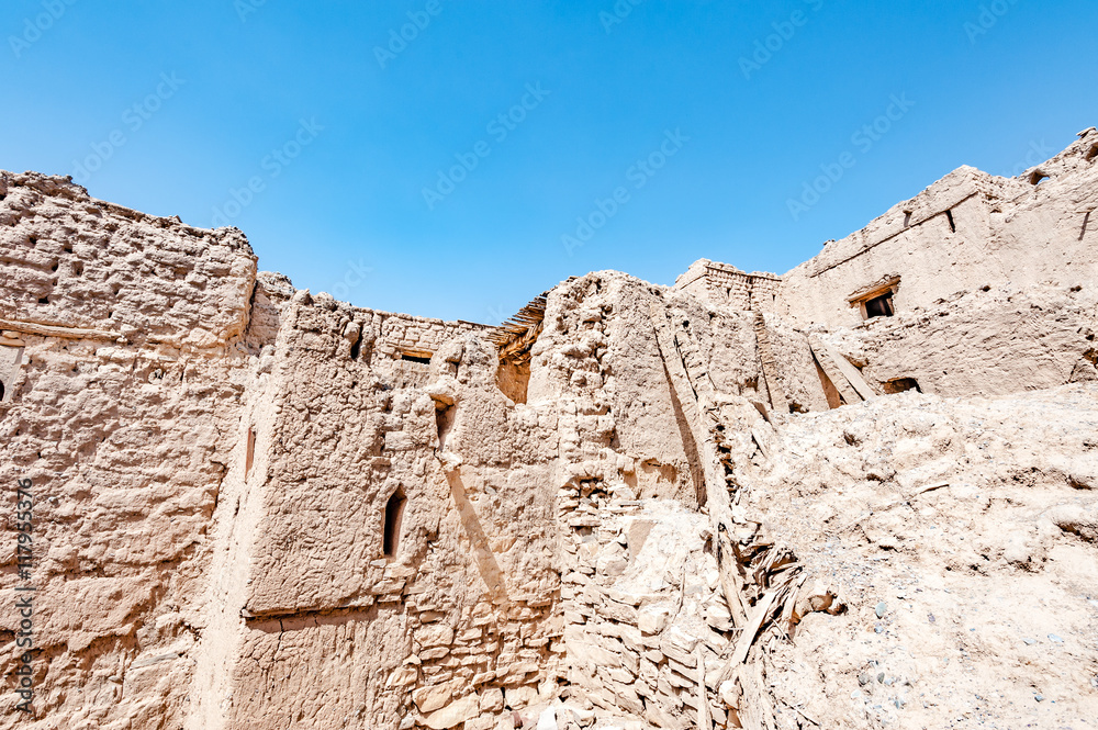 Omani adobe walls in Nizwa, Dakhiliya, Oman.