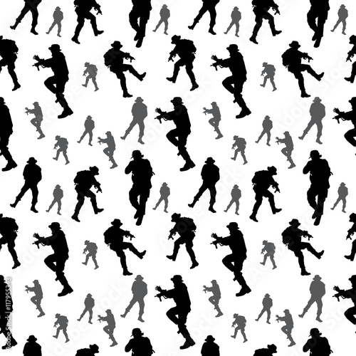 seamless pattern. Soldier silhouette. Military people vector ill