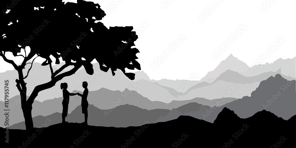 Obraz premium Love Sweet beside a tree, Vector illustrations.