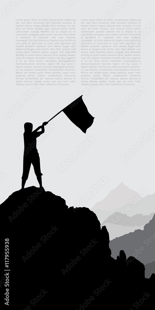 Silhouette of man hand up on the top mountain