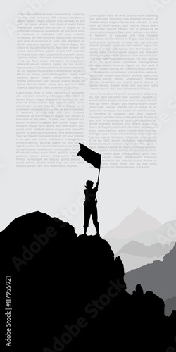 Silhouette of man hand up on the top mountain