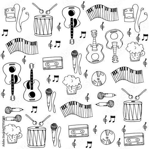 flat music hand draw in doodles