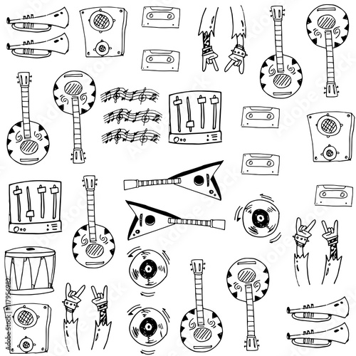 Hand draw music set doodles