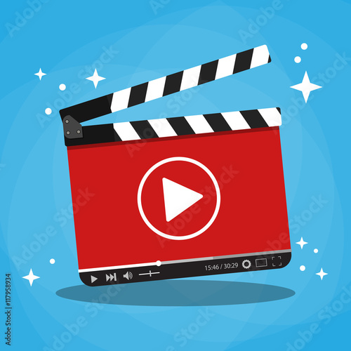 clapperboard with video web streaming player