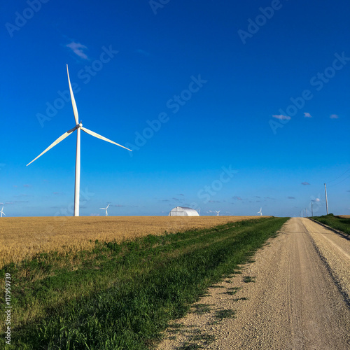Wind turbines on the country road, Oklahoma.