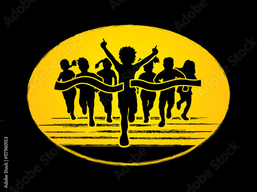 Winner Running, Group of Children Running graphic vector.