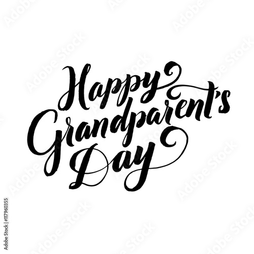 Happy Grandparents Day Calligraphy Poster on White Background