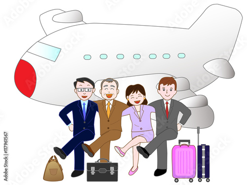 飛行機で出張のビジネスマン