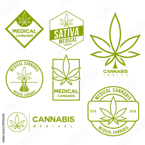 set of medical marijuana cannabis logo template 