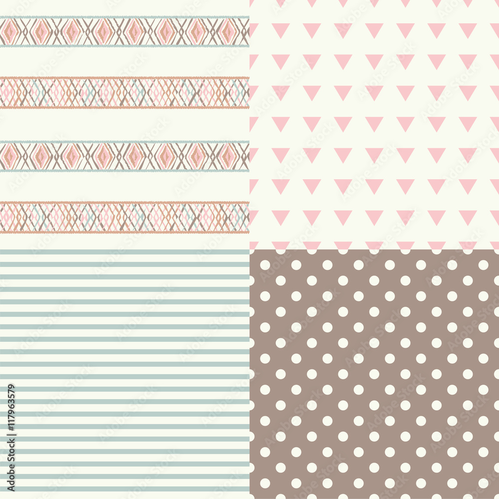 Set of 4 boho ethnic seamless patterns. Print. Repeating background. Cloth design, wallpaper. Set of 4 boho ethnic seamless patterns. Print. Repeating background. Cloth design, wallpaper.