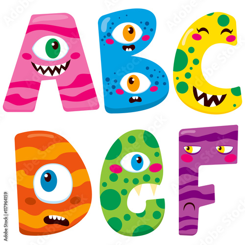 Funny Halloween alphabet with cute a b c d e f monster characters